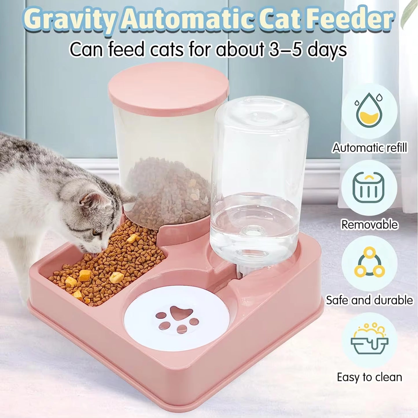 Automatic Cat Feeder Water Dispenser Set, 2 in 1