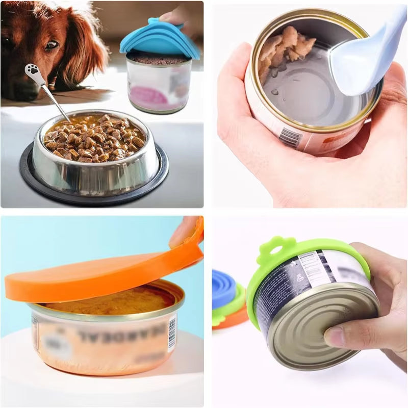 2Pcs/Set Reusable Pet Food Can Cover and Spoon