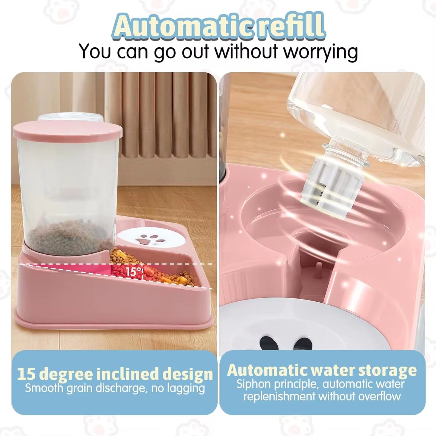 Automatic Cat Feeder Water Dispenser Set, 2 in 1