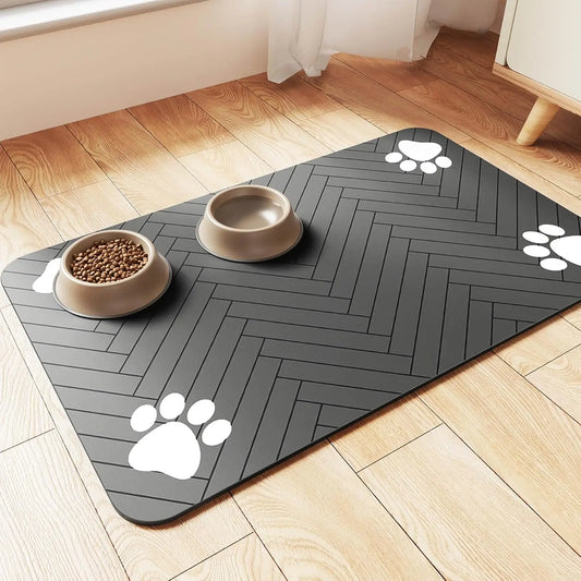 Pet Feeding Mat-Absorbent Pet Placemat for Food and Water Bow