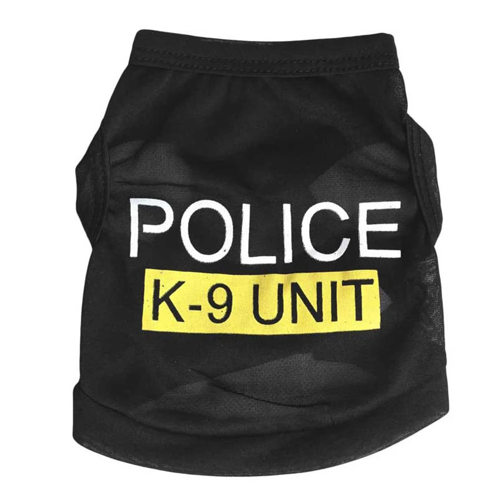 Police Suit Cosplay Dog Clothes Black Elastic Vest Puppy T-Shirt 