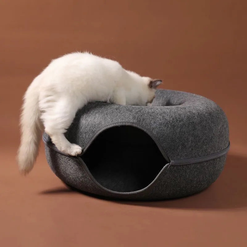 Donut Cat Bed Interactive Tunnel Pet Felt Indoor Toys Cats House 