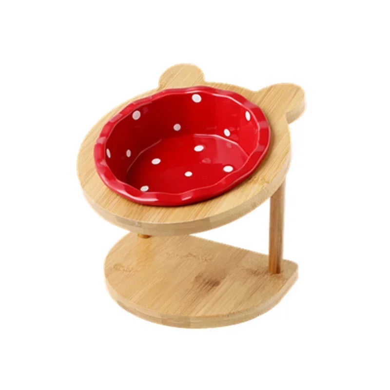 Cute Dog Accessories High-End Pet Bowl Bamboo Shelf Ceramic