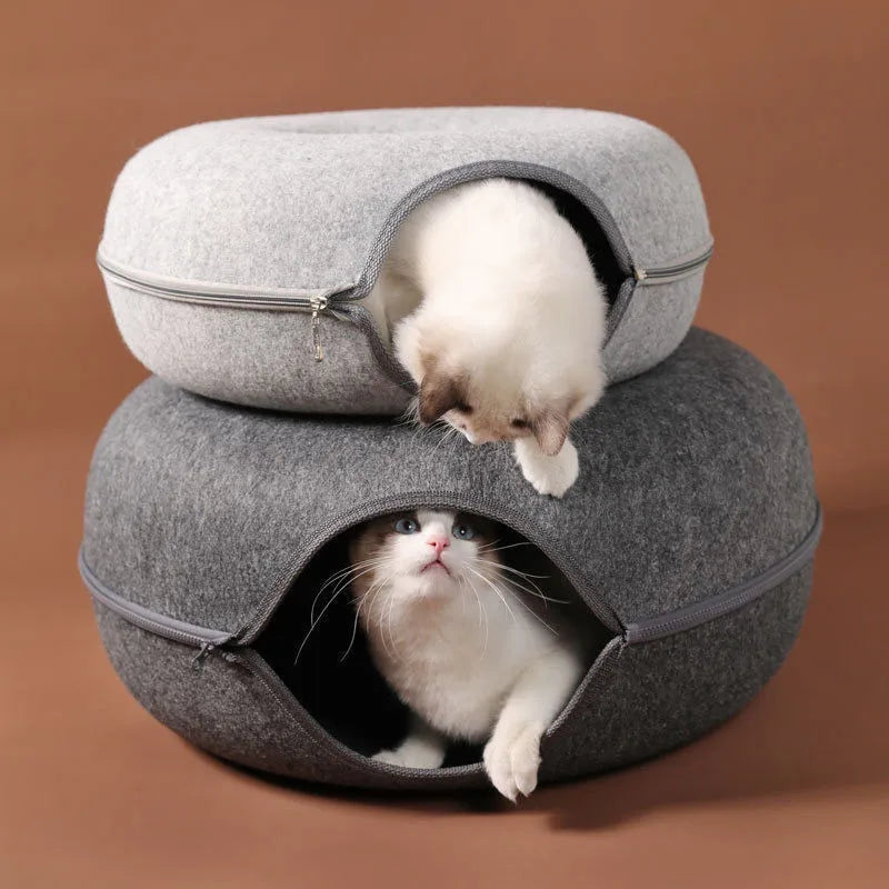 Donut Cat Bed Interactive Tunnel Pet Felt Indoor Toys Cats House 