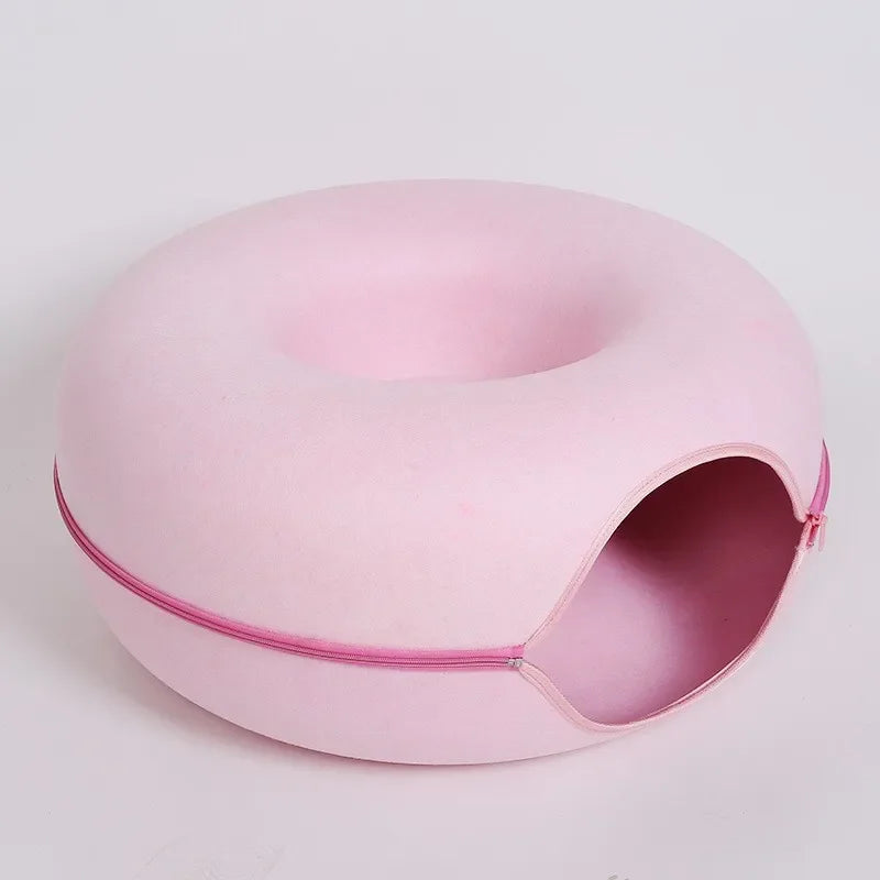 Donut Cat Bed Interactive Tunnel Pet Felt Indoor Toys Cats House 