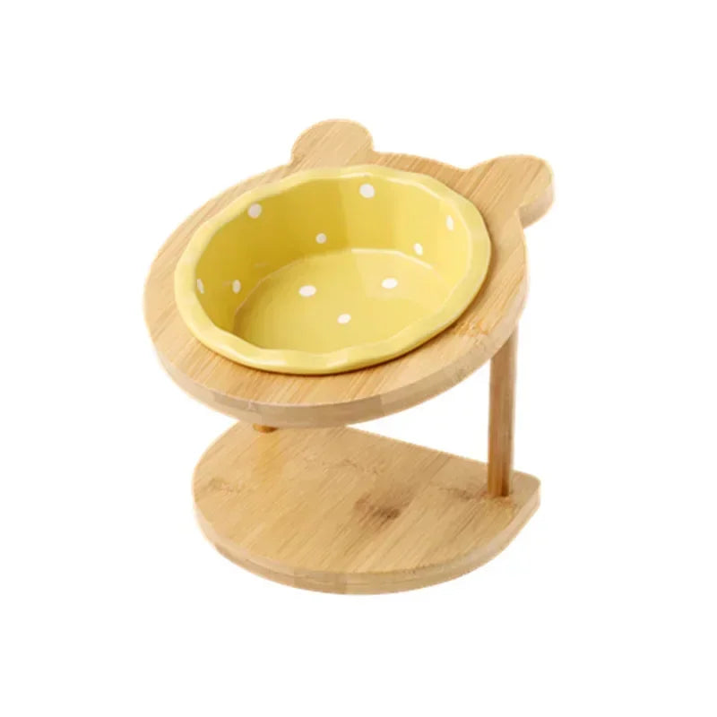 Cute Dog Accessories High-End Pet Bowl Bamboo Shelf Ceramic