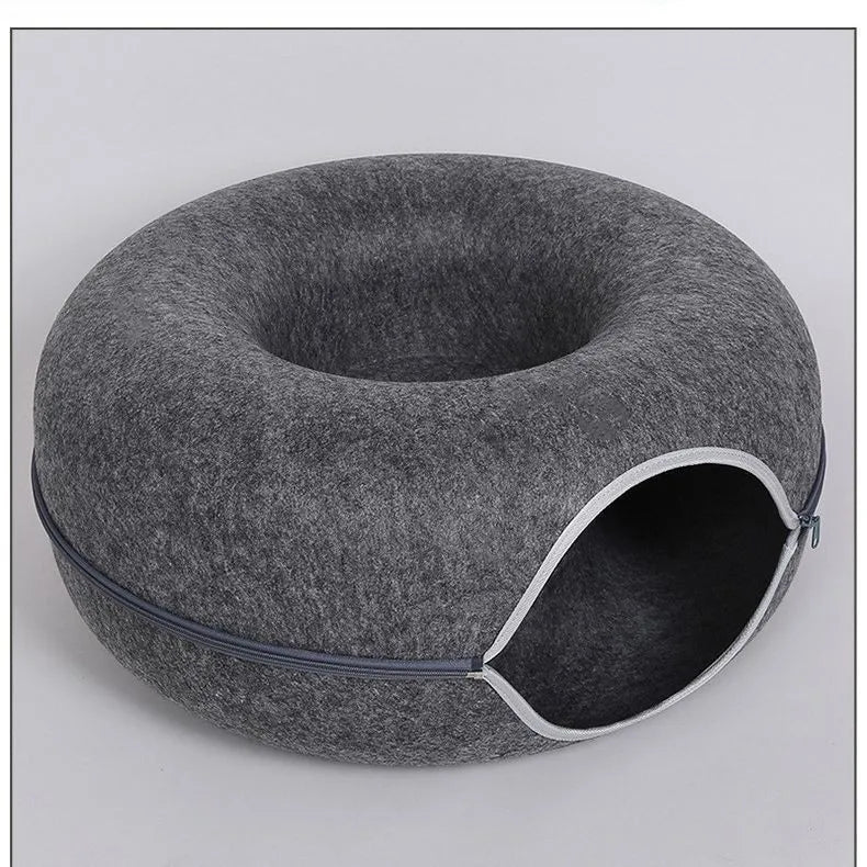 Donut Cat Bed Interactive Tunnel Pet Felt Indoor Toys Cats House 