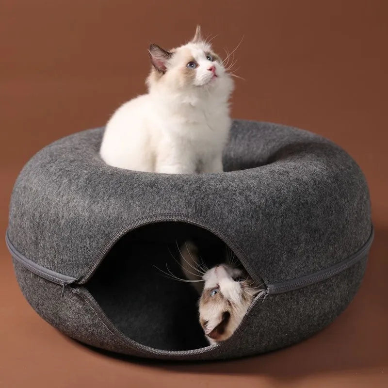 Donut Cat Bed Interactive Tunnel Pet Felt Indoor Toys Cats House 