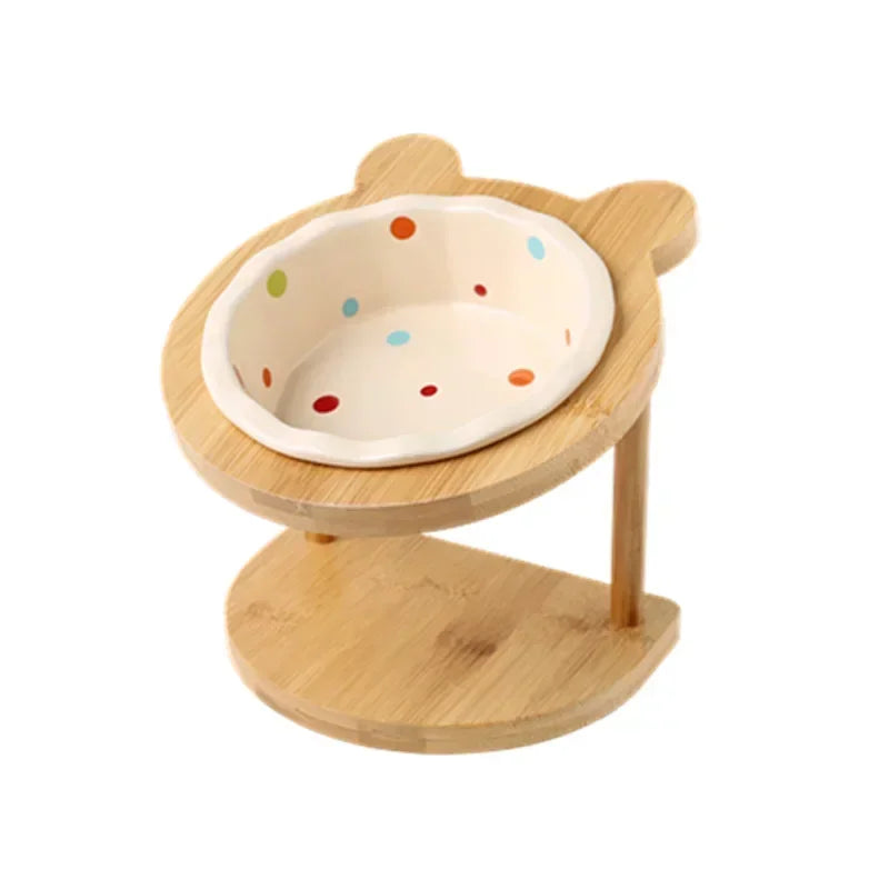 Cute Dog Accessories High-End Pet Bowl Bamboo Shelf Ceramic