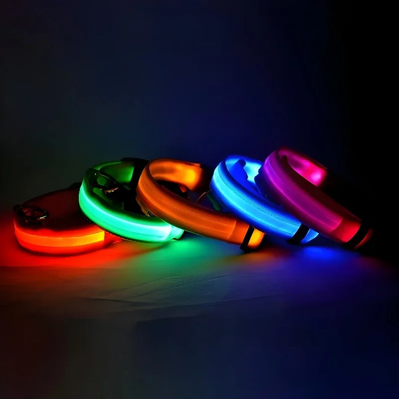 Dog Collar Nylon LED Night Safety Flashing Glow in the Dark 