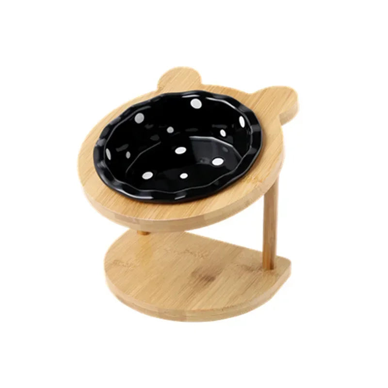 Cute Dog Accessories High-End Pet Bowl Bamboo Shelf Ceramic