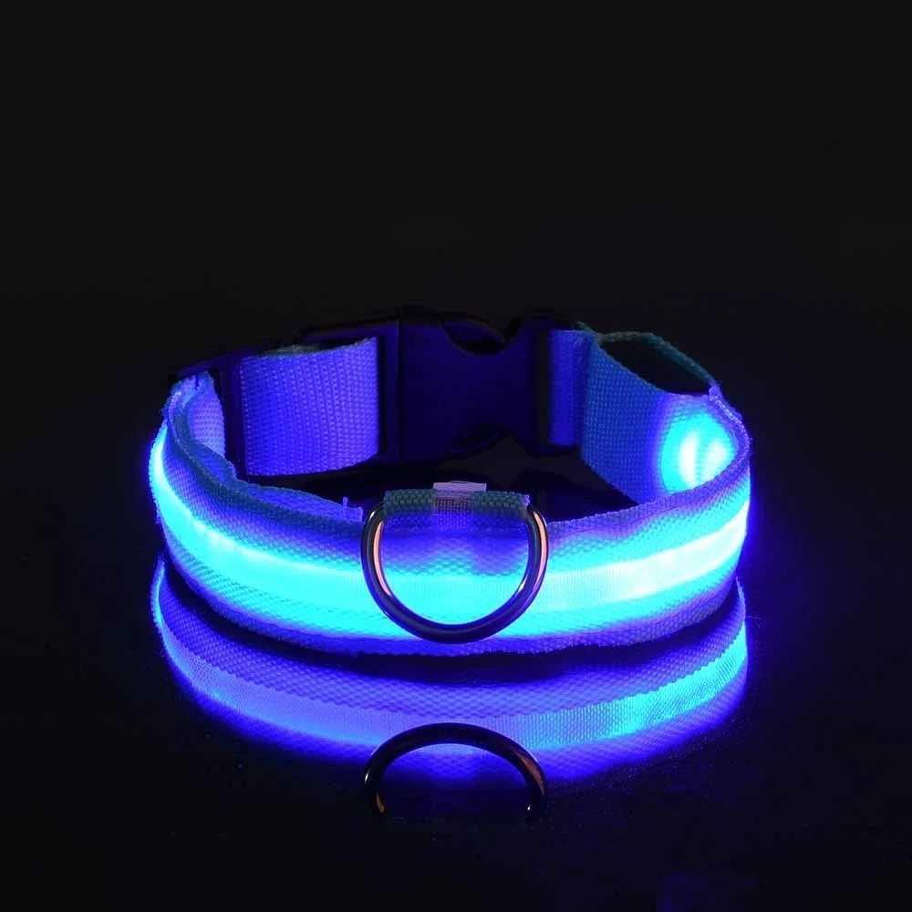 Dog Collar Nylon LED Night Safety Flashing Glow in the Dark 