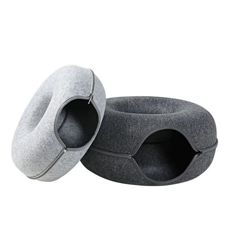 Donut Cat Bed Interactive Tunnel Pet Felt Indoor Toys Cats House 