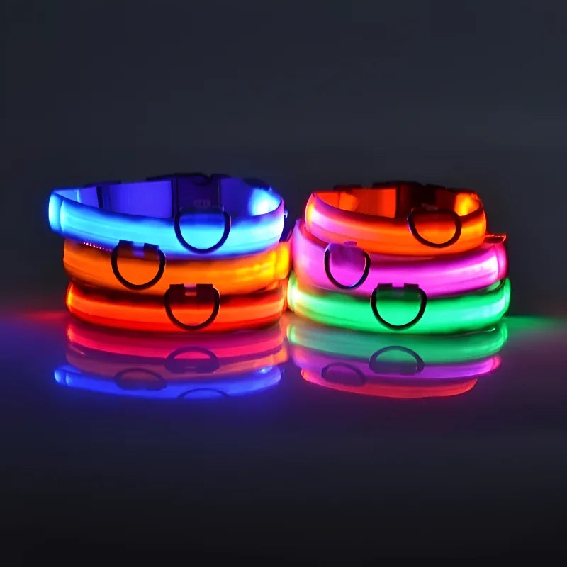 Dog Collar Nylon LED Night Safety Flashing Glow in the Dark 