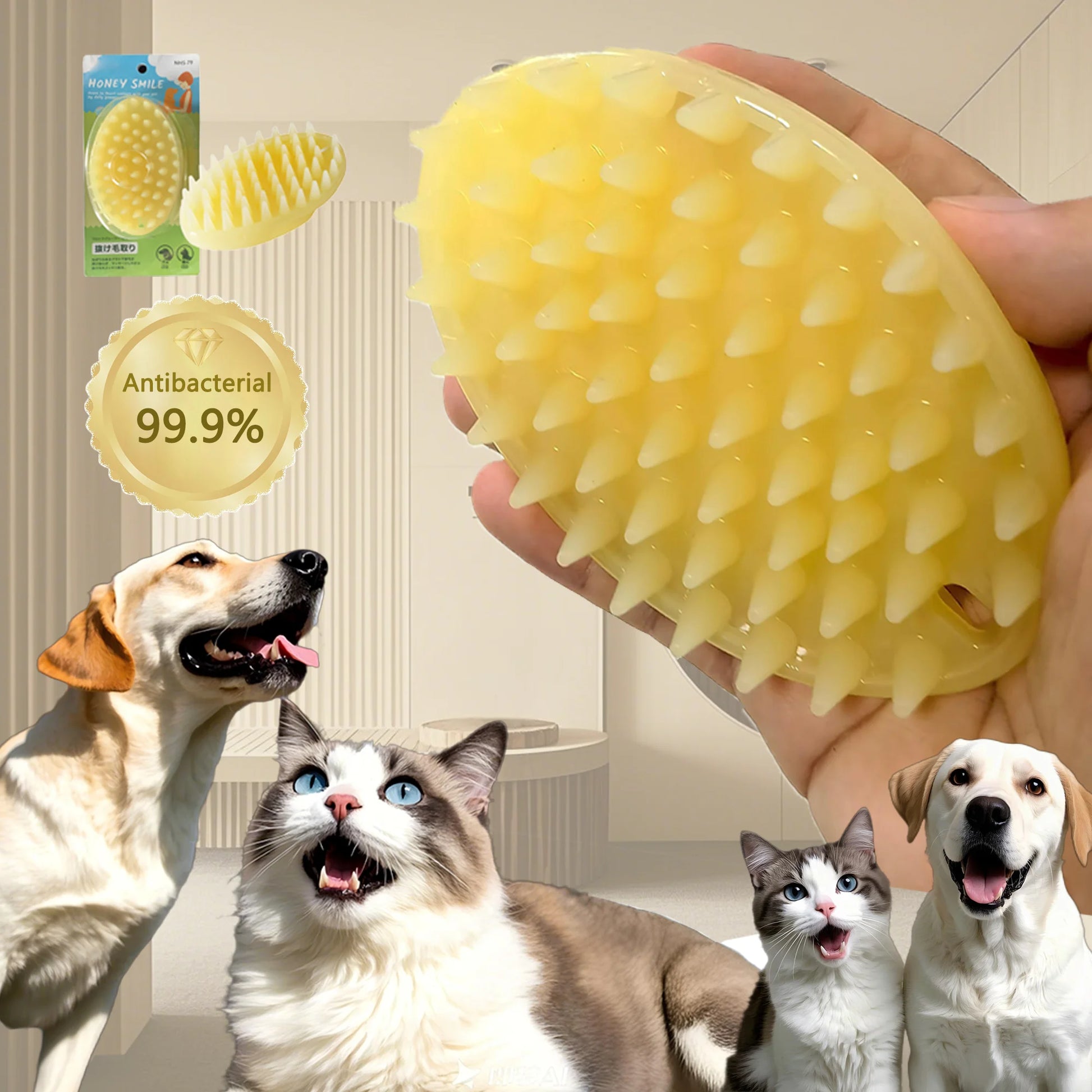 Soft Gentle Silicone Bristles Dog Cat Massage Brush Combs Cleaner