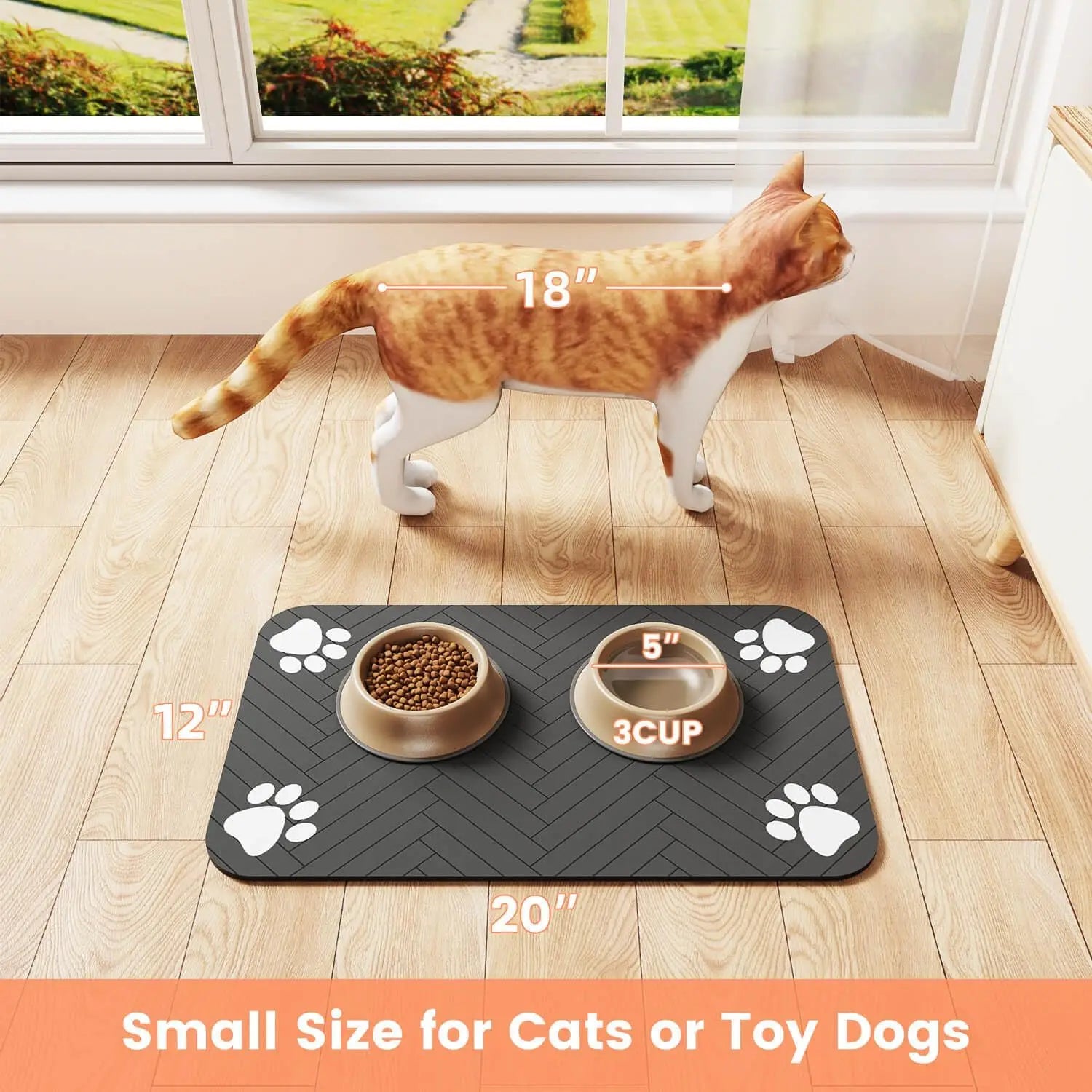 Pet Feeding Mat-Absorbent Pet Placemat for Food and Water Bow